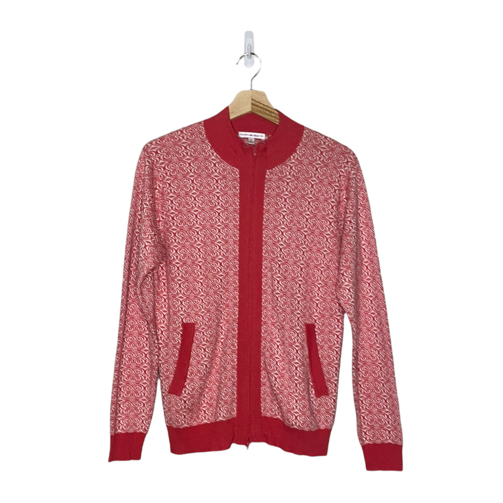 Peter Millar Sweater Womens Medium M Coral Print Zip Up Silk Cashmere Blend